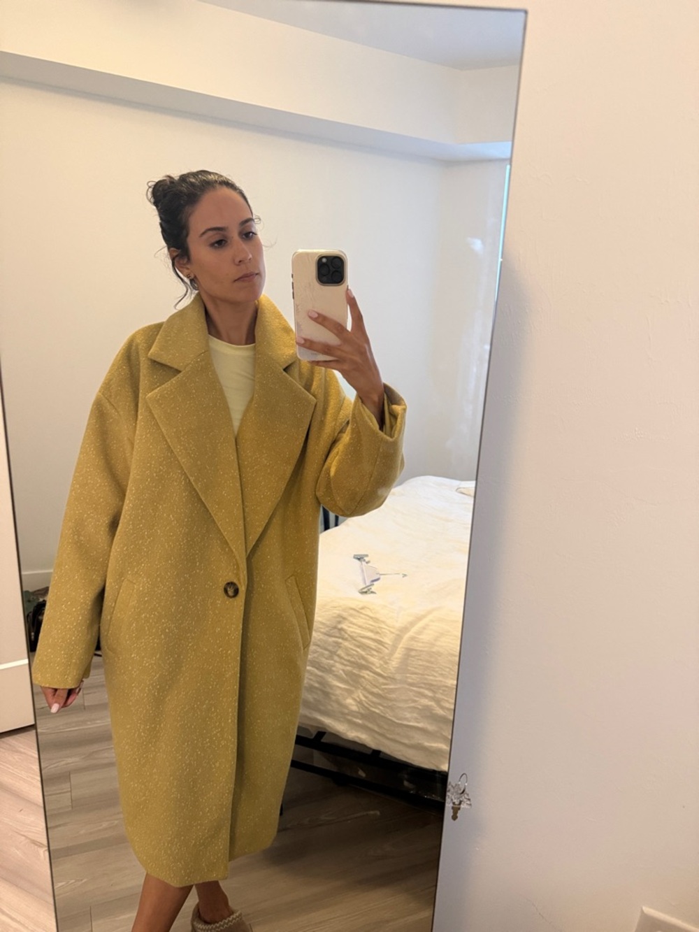 Lulu's Oversized Single-Button Pea Coat in Mustard